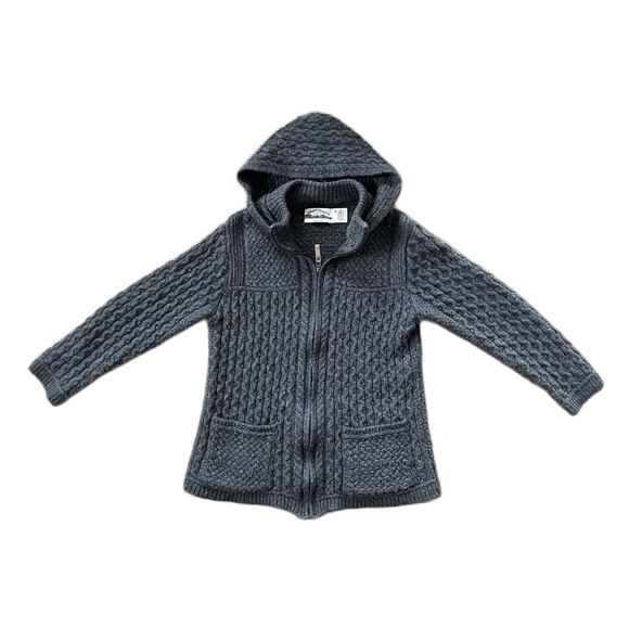 Arancrafts Gray Cable Merino Wool Full Zip Cardigan Hoodie   Women's Size Medium - Picture 3 of 8